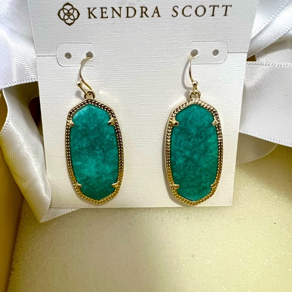 NWOT Rare & Retired Kendra Scott Elle Earrings Amazonite & Yellow Gold SO RARE! - Picture 6 of 8